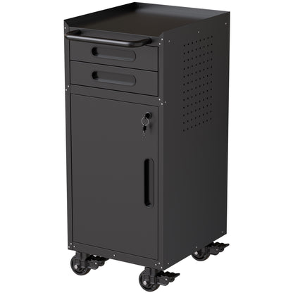 34.3" Narrow Rolling Tool Cabinet - Space-Saving Garage Storage with Lockable Door, 2 Drawers and Large Handle, Slim Metal Organizer for Tight Spaces image 5
