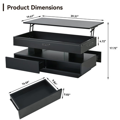 39.3" Lift Top Coffee Table with Hidden Compartment, 2 Storage Drawers and Ajustable LED Lights,Modern Multifunction Coffee Tables for Living Room, Bedroom,Office(Black) image 7