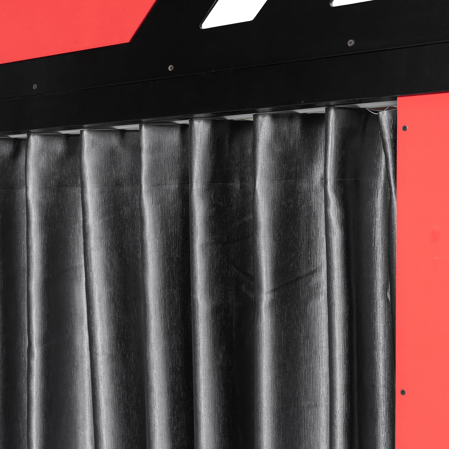 Full Size Wood Loft Bed with,Shelves,Blackout Curtains,and RGB Lights,Black+Red image 12
