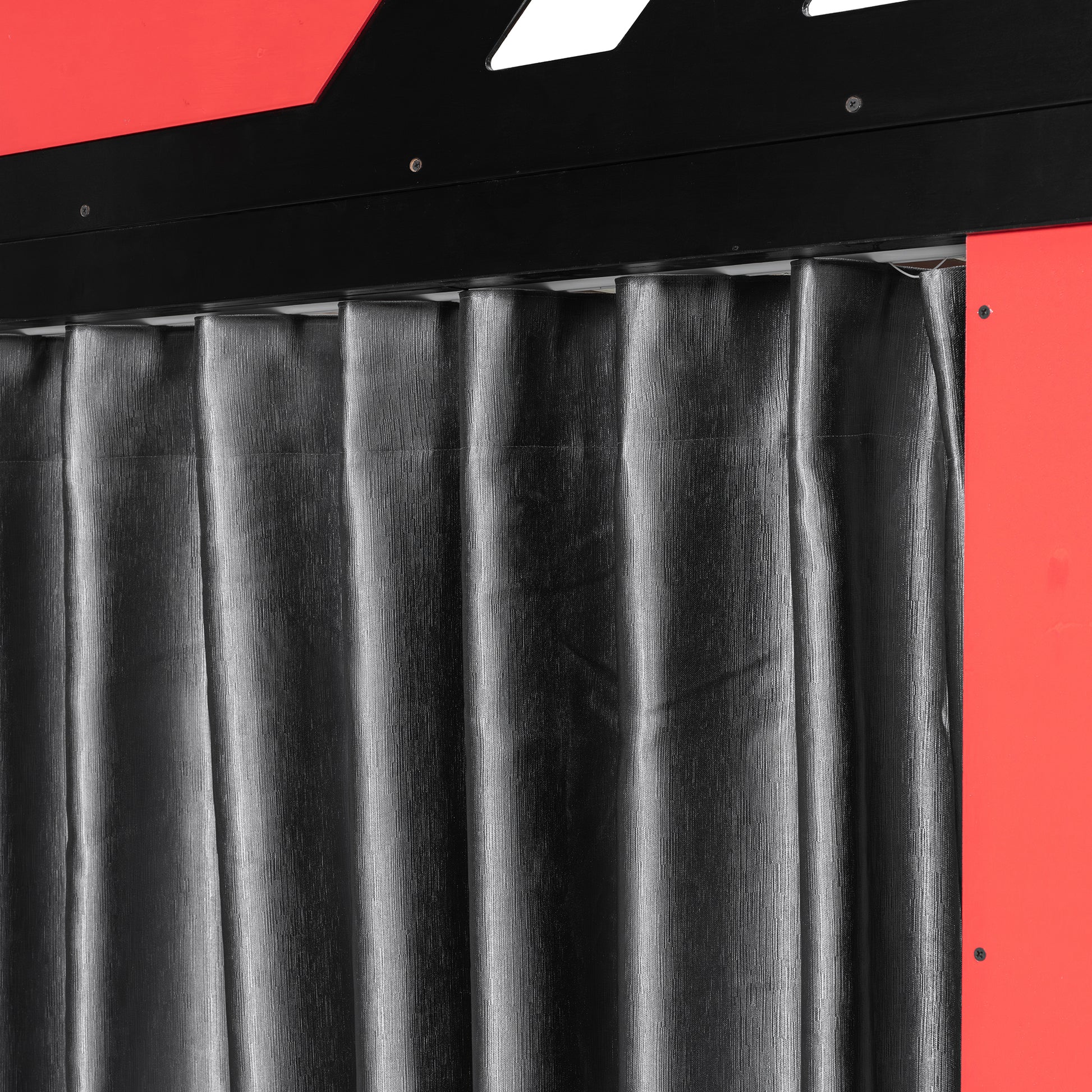 Full Size Wood Loft Bed with,Shelves,Blackout Curtains,and RGB Lights,Black+Red image 12