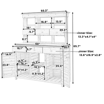 [Assembly Video Provided] TOPMAX 65.7'' H Tall Garden Potting Bench Table with Hutch,Patio Storage Workstation with 3 Shelves,6 Drawers,2 Bottom Cabinets&Side Hooks for Mudroom,Doorway, Brown image 7