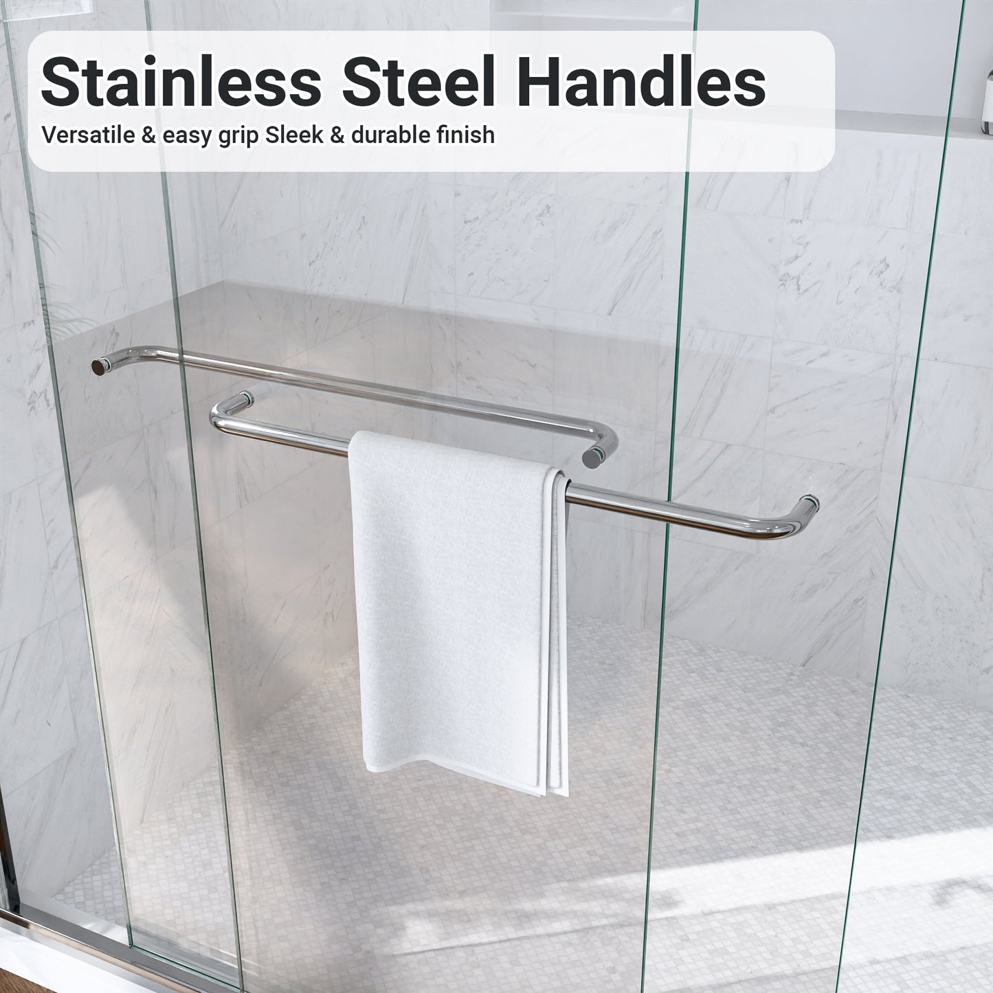 (NEW) 56"-60"W*72" H Semi-Frameless Double Sliding Shower Door, Bypass Shower Door, 1/4" (6mm) Thick SGCC Tempered Glass Door, Chrome image 6