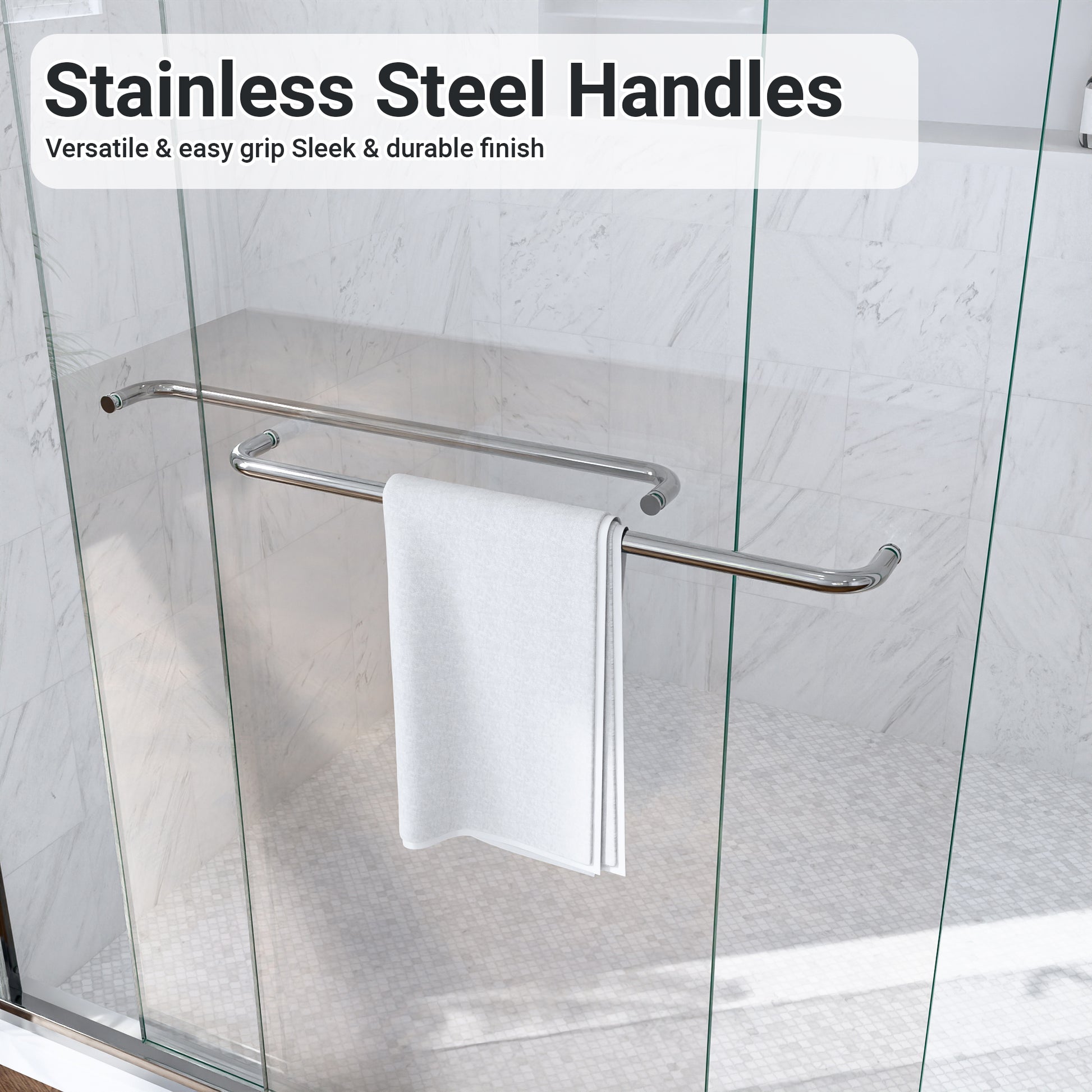 (NEW) 56"-60"W*72" H Semi-Frameless Double Sliding Shower Door, Bypass Shower Door, 1/4" (6mm) Thick SGCC Tempered Glass Door, Chrome image 6