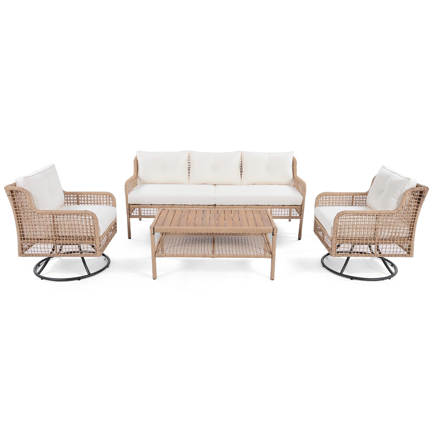 <Old SKU: N704G201247A> 4 Pieces Patio Furniture Set with Swivel Chairs, Outdoor Wicker Sofas for 5-person, Sectional Rattan Outdoor Conversation Set for Poolside Backyard Deck, Beige image 11