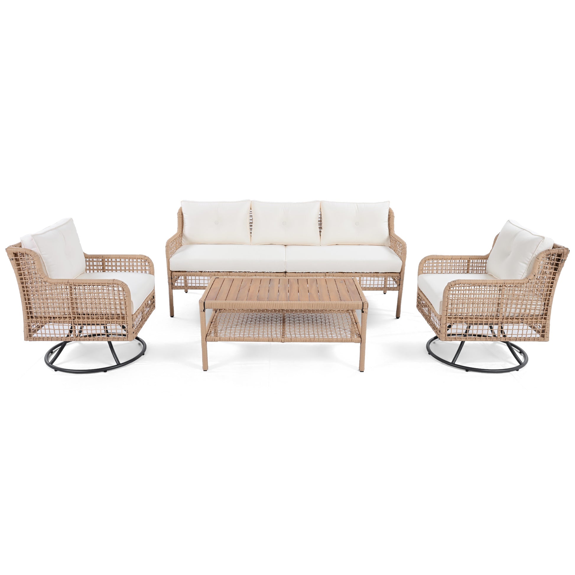 <Old SKU: N704G201247A> 4 Pieces Patio Furniture Set with Swivel Chairs, Outdoor Wicker Sofas for 5-person, Sectional Rattan Outdoor Conversation Set for Poolside Backyard Deck, Beige image 11