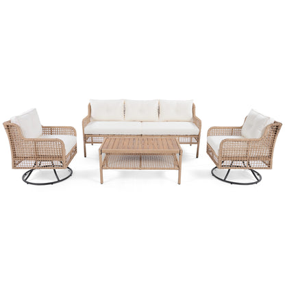 <Old SKU: N704G201247A> 4 Pieces Patio Furniture Set with Swivel Chairs, Outdoor Wicker Sofas for 5-person, Sectional Rattan Outdoor Conversation Set for Poolside Backyard Deck, Beige image 11