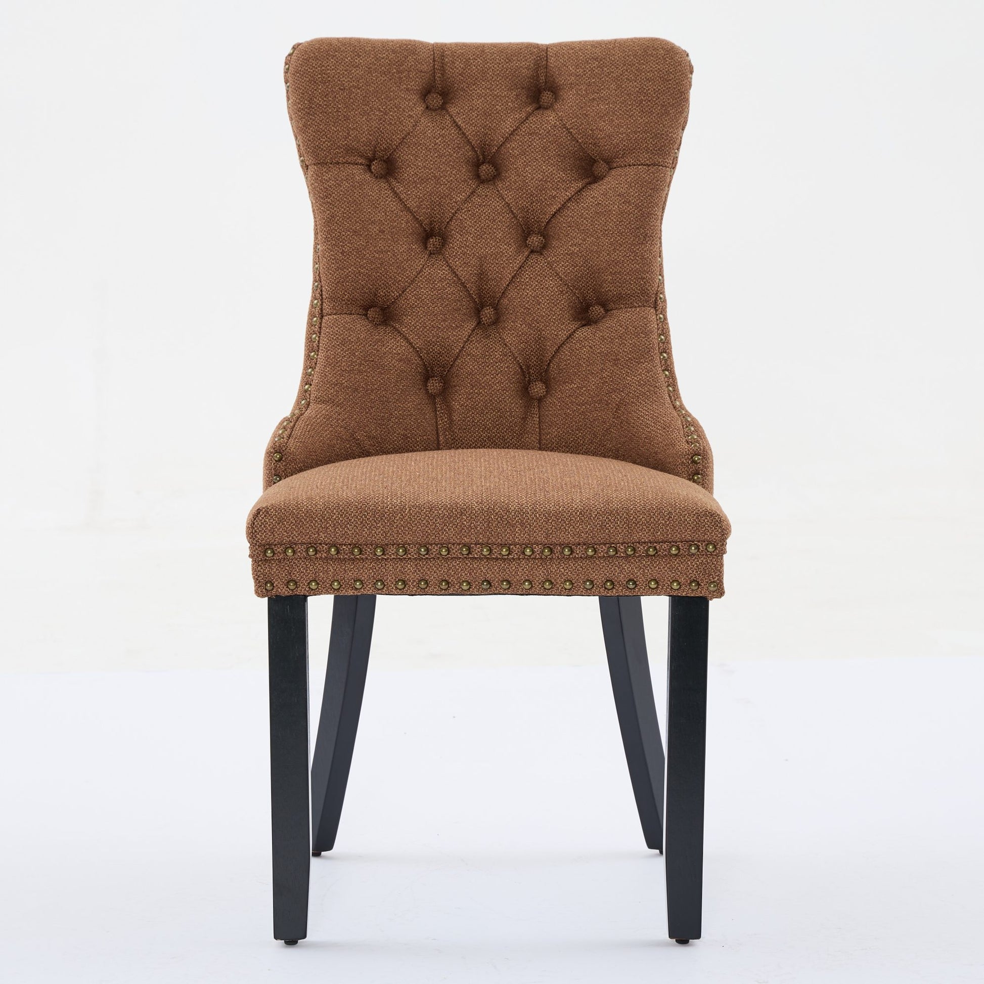 Nikki Collection Modern, High-end Tufted Solid Wood Contemporary Flax Upholstered Linen Dining Chair with Wood Legs Nailhead Trim 2-Pcs Set,Coffee color, SW6801CF image 2