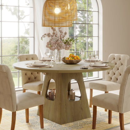 Round Dining Table for 4-6,47 Inch Round Dinner Table with Wooden Tabletop and Storage Base,Farmhouse Dining Table,Wood Kitchen Table for Dining Room,Kitchen, Living Room,Natural(Table Only) image 3