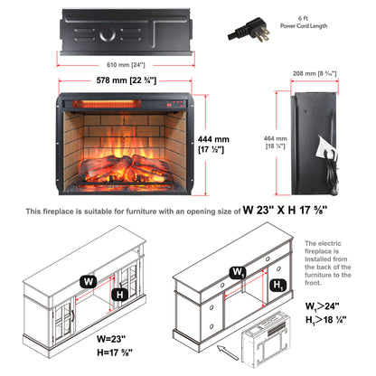 23 inch infrared quartz heater fireplace insert -woodlog version with brick image 3