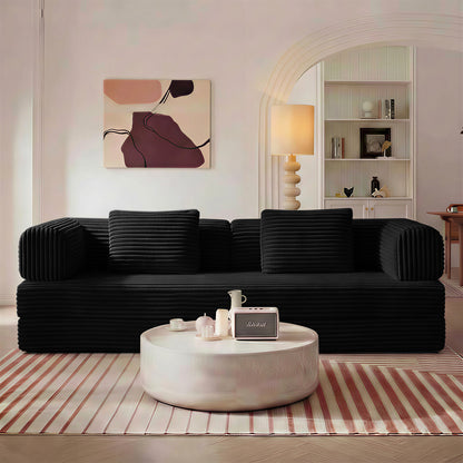 Compression Sofa,Convertible Floor Sofa Bed-with Pillow Back Support Armrest,Comfy Futon Couch Sleeper Bed,Loveseats Boneless Modular Sectional Sofa,Corduroy fabric,for Living Room,Bedroom,Black image 1