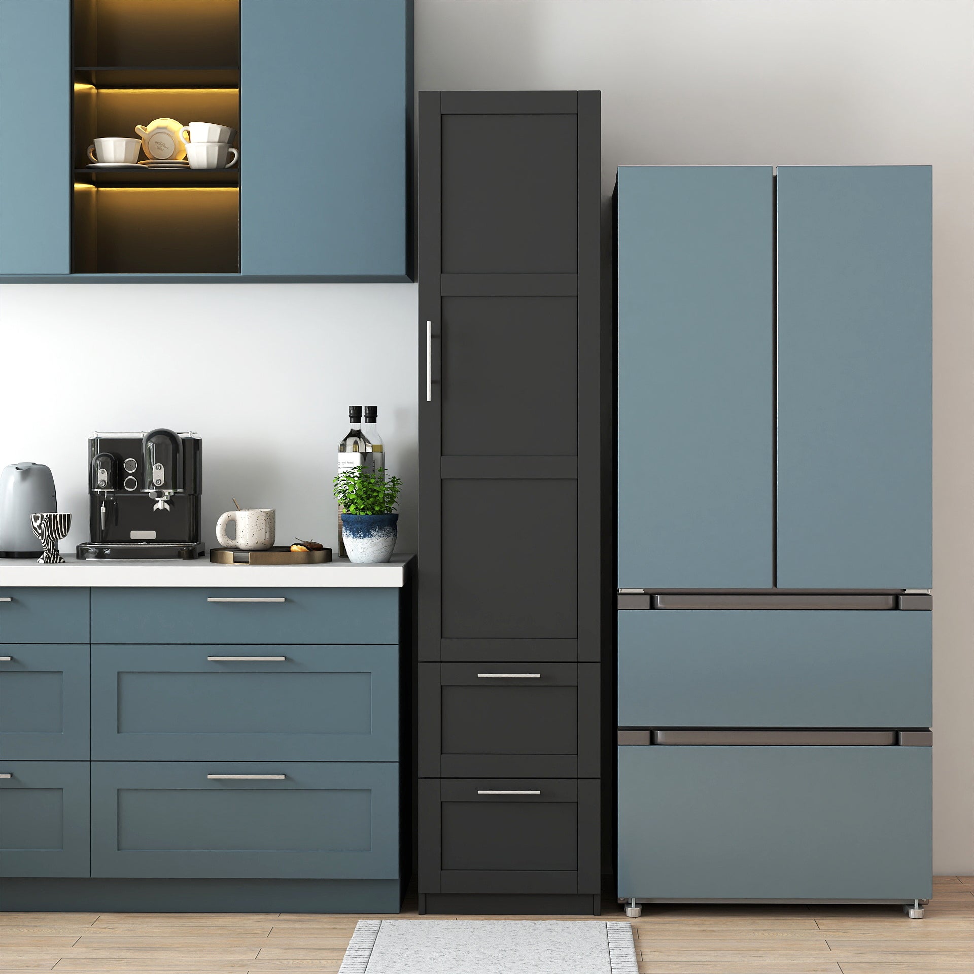 Standard kitchen Pantry,Tall Cabinet,Freestanding Cabinet with one door and two drawers for Kitchen, Dining Room, BLACK image 3
