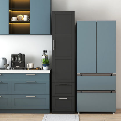 Standard kitchen Pantry,Tall Cabinet,Freestanding Cabinet with one door and two drawers for Kitchen, Dining Room, BLACK image 3