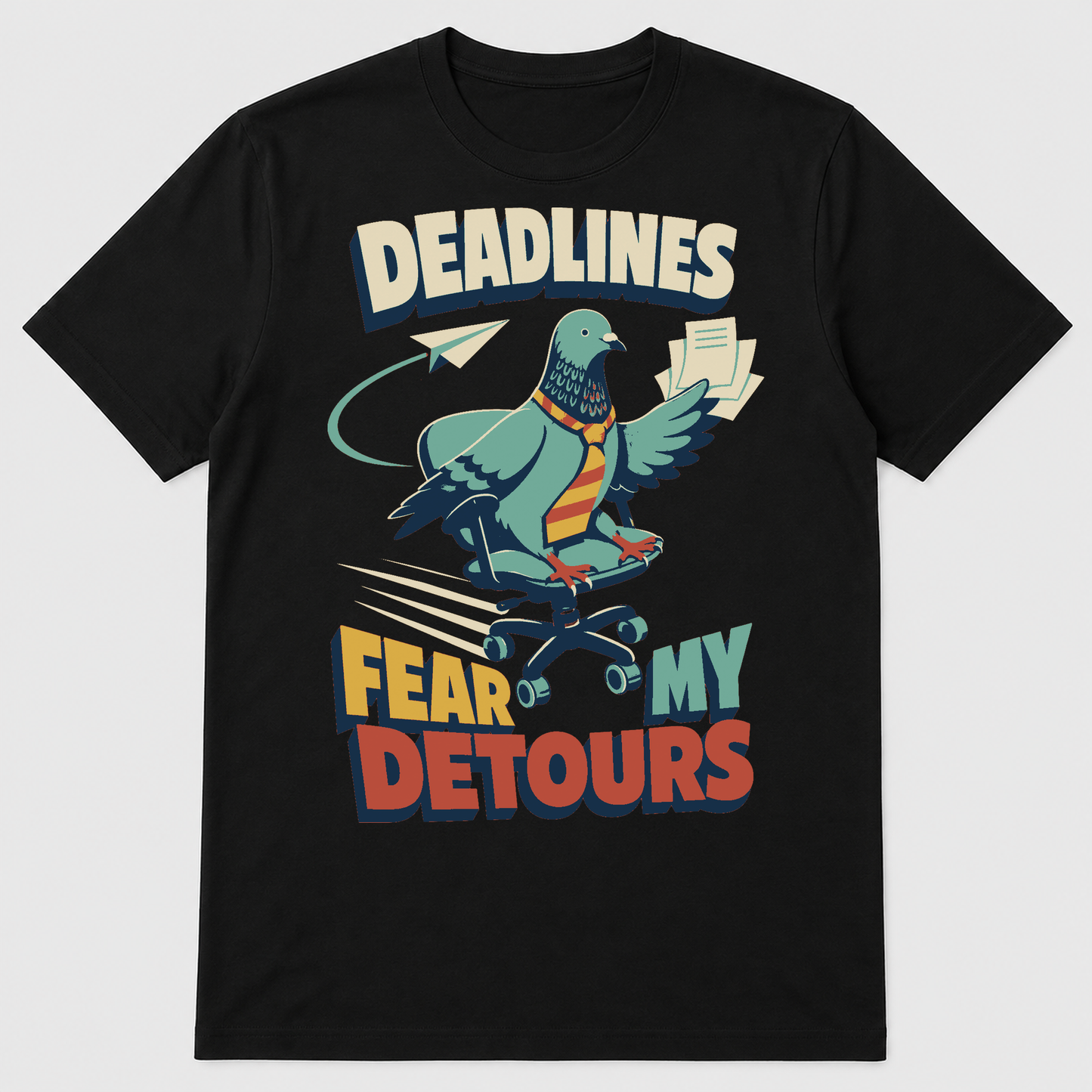 Deadline Detour Pigeon Graphic T-Shirt - POD-20260807-120_black_front_mockup