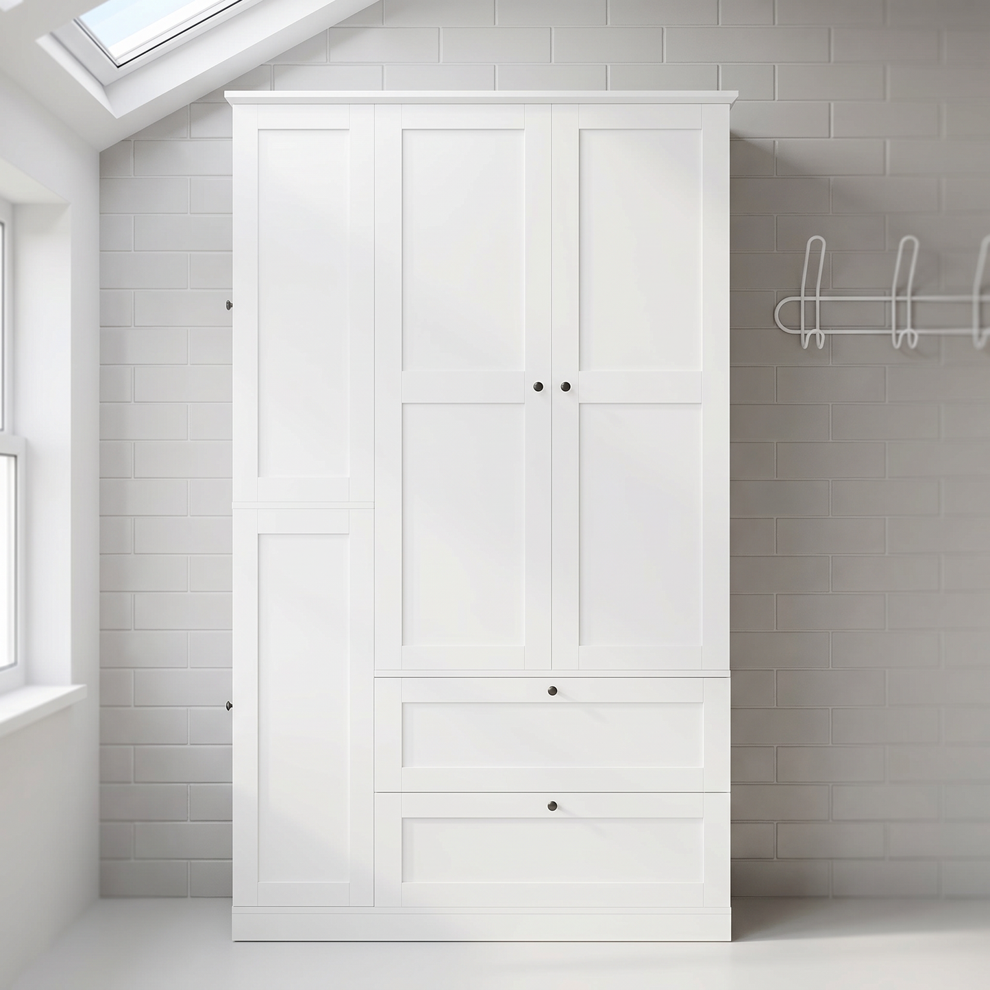 TOPMAX 73.6" Tall Farmhouse Kitchen Pantry Cabinet with 8 Shelves, 2 Drawers, 3 Pull-Out Trays, 4 Doors and Side Cabinets for Kitchen & Dining Room, White image 9