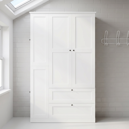 TOPMAX 73.6" Tall Farmhouse Kitchen Pantry Cabinet with 8 Shelves, 2 Drawers, 3 Pull-Out Trays, 4 Doors and Side Cabinets for Kitchen & Dining Room, White image 9