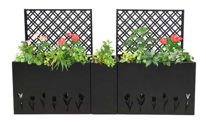 Metal Planter-Trellis Combo (Set of 3) - Raised Garden Bed, Flower Trellis & Privacy Screen for Patio, Balcony, Garden, Rust-Resistant Planter Box with Drainage Holes, 23.6in Depth Planting Bed, Tulip image 1