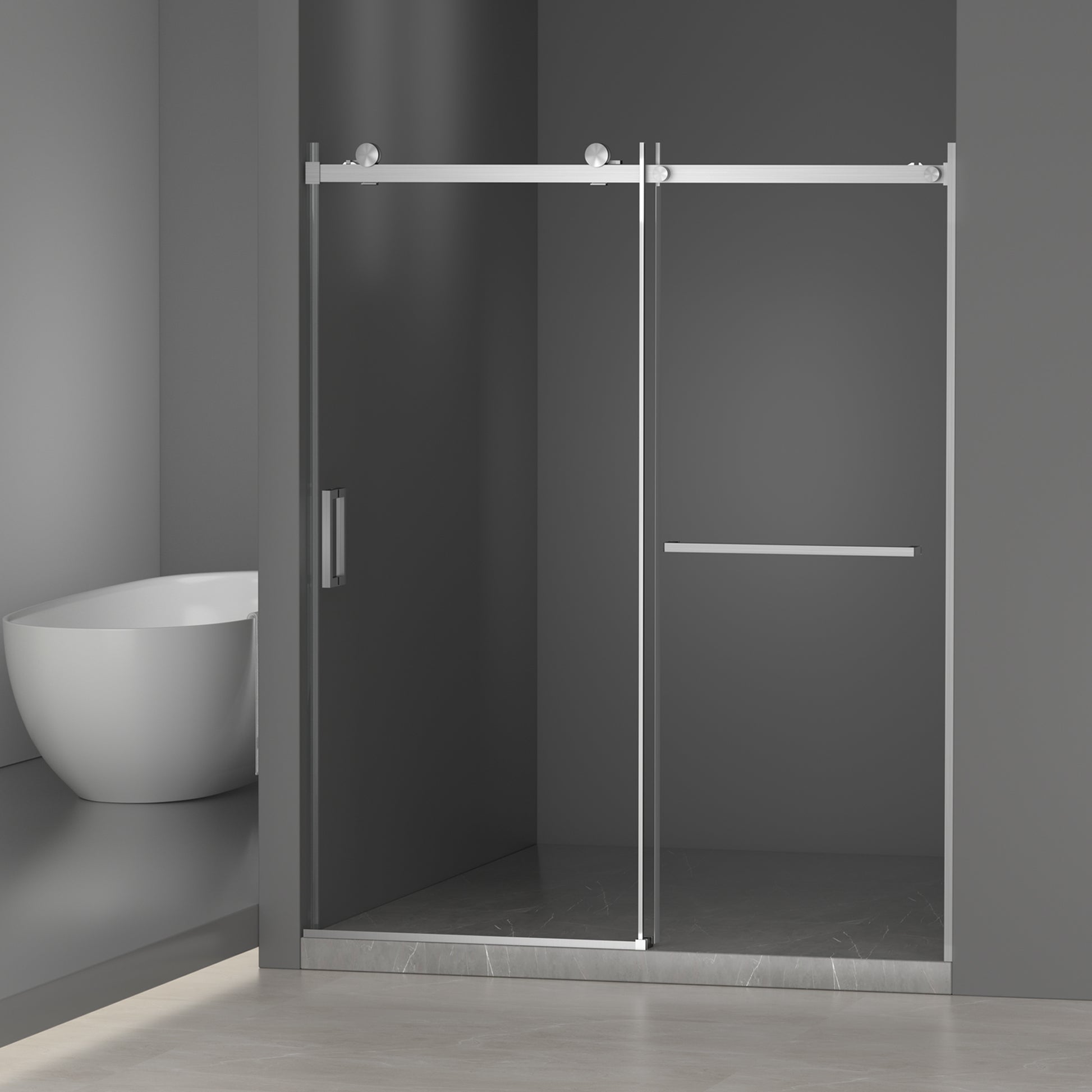 56-60" W × 72" H Frameless Sliding Shower Door,Waterproof Glass Shower Door with Upper Soft Closing System, 5/16" (8mm) Tempered Glass,Double Side Easy Clean Coat,Brushed Nickel image 1