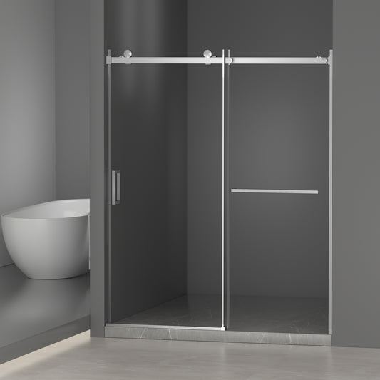 Frameless sliding shower door brushed nickel front view