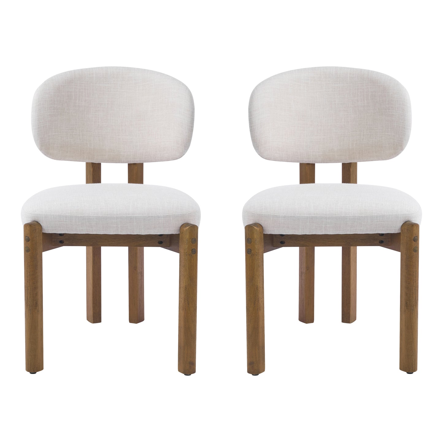 Beige Upholstered Mid-Century Walnut Finished Frame Dining Chairs (Set of 2) image 2