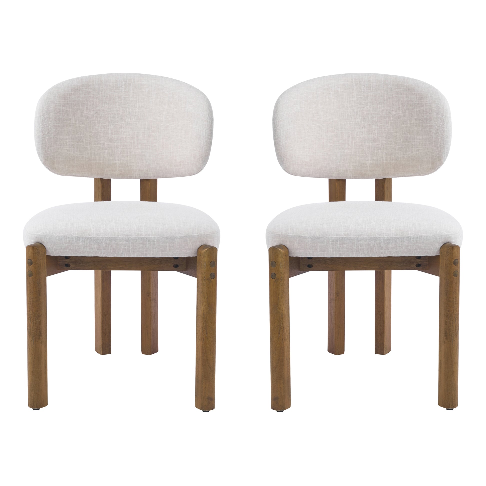 Beige Upholstered Mid-Century Walnut Finished Frame Dining Chairs (Set of 2) image 2