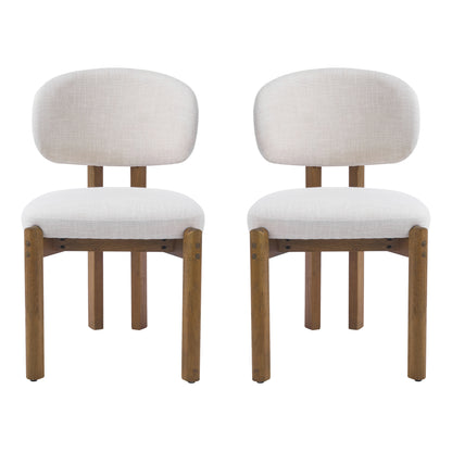 Beige Upholstered Mid-Century Walnut Finished Frame Dining Chairs (Set of 2) image 2