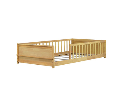 Twin size Floor Platform Bed with Built-in Book Rack,Natural(Old Sku:W504P143309) image 2