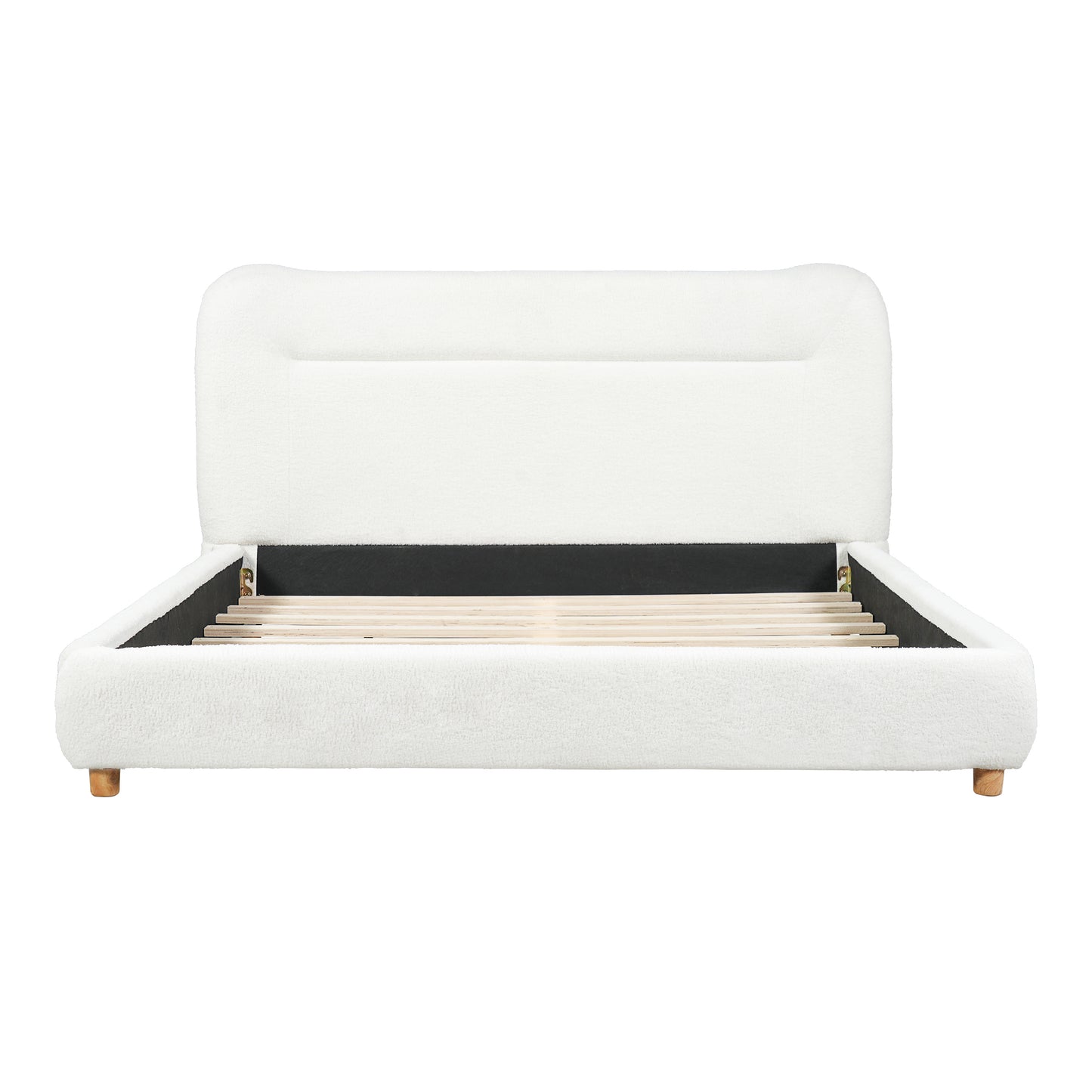 Minimalist curved headboard teddy bear plush bed, Queen, Cream image 7