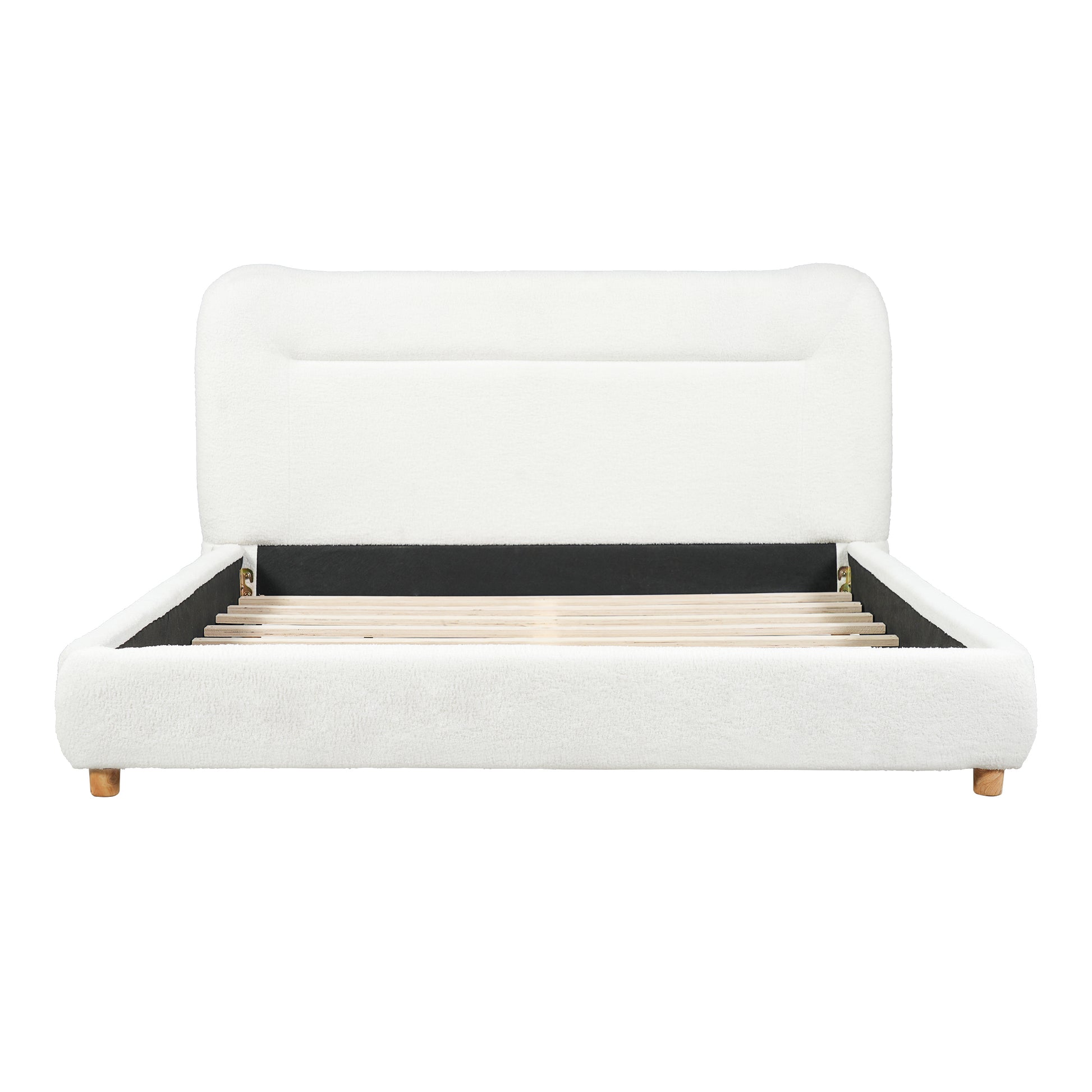 Minimalist curved headboard teddy bear plush bed, Queen, Cream image 7