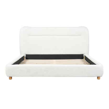 Minimalist curved headboard teddy bear plush bed, Queen, Cream image 7