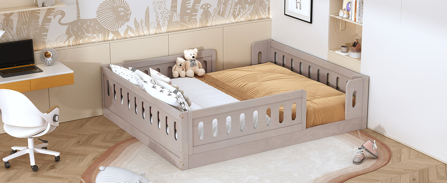 Wood Full Size Platform Bed with Guardrail, Natural image 7