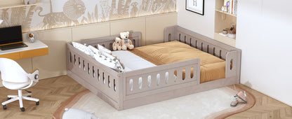 Wood Full Size Platform Bed with Guardrail, Natural image 7