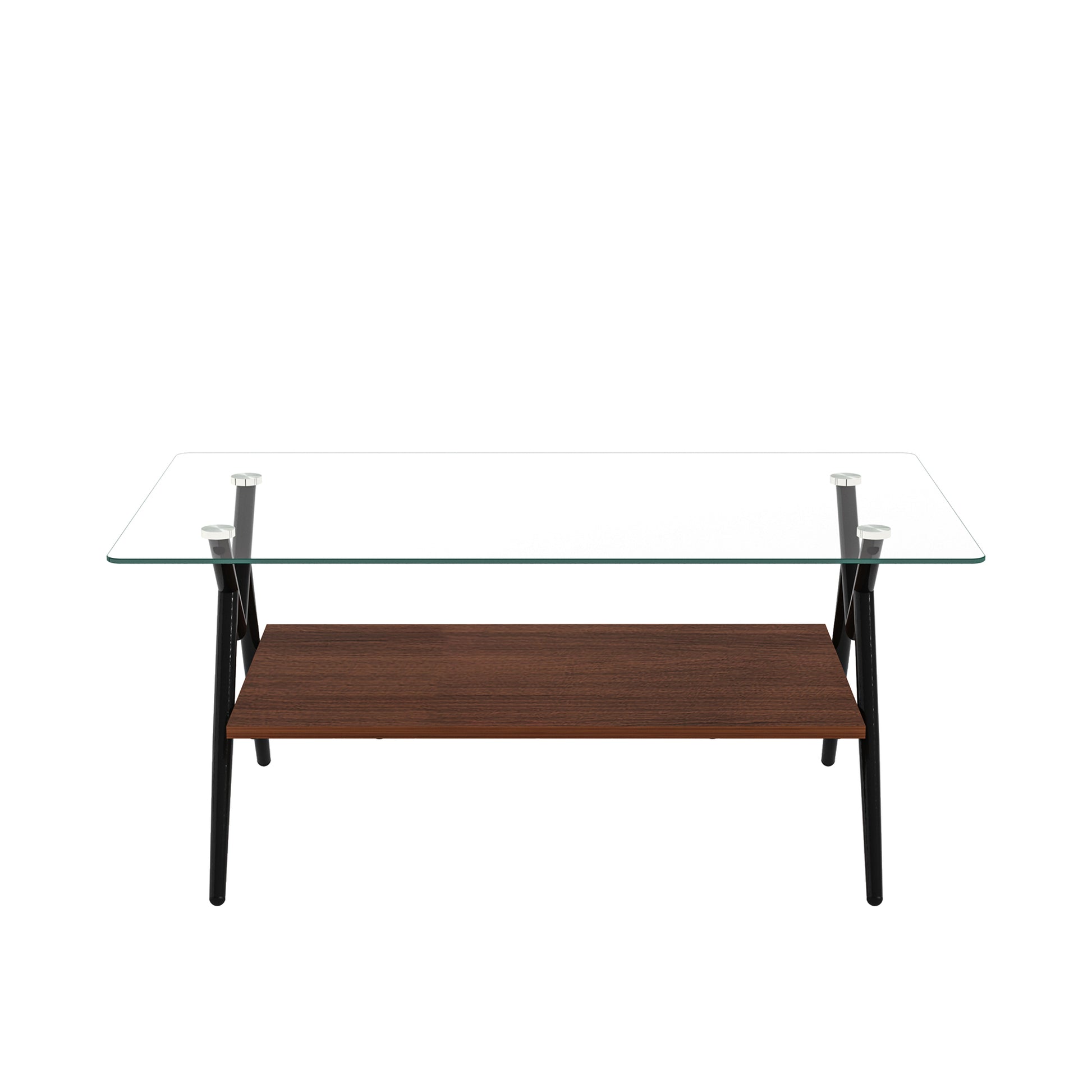Rectangle Coffee Table with Tempered Glass top and Black Metal Legs, Modern Table for Living Room, Transparent Glass image 9