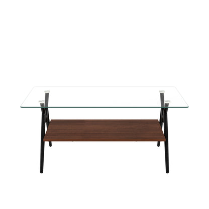 Rectangle Coffee Table with Tempered Glass top and Black Metal Legs, Modern Table for Living Room, Transparent Glass image 9
