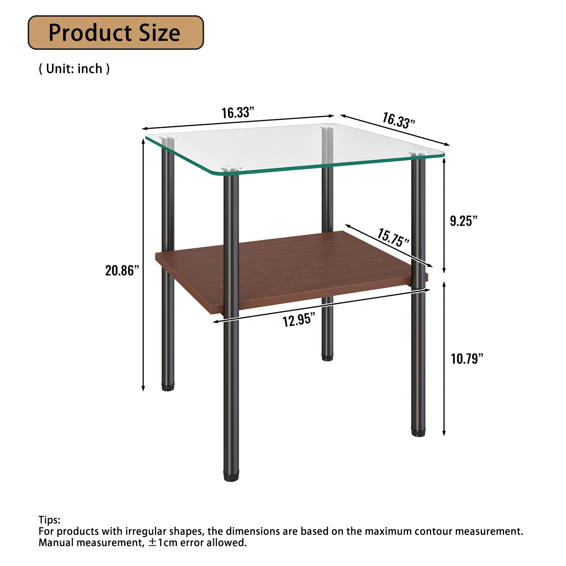 2-piece Modern Rectangular Glass Side Table, Tempered Glass Tabletop, MDF Storage Shelf & Metal Legs, Minimalist Sofa Side Table for Living Room & Bedroom image 11