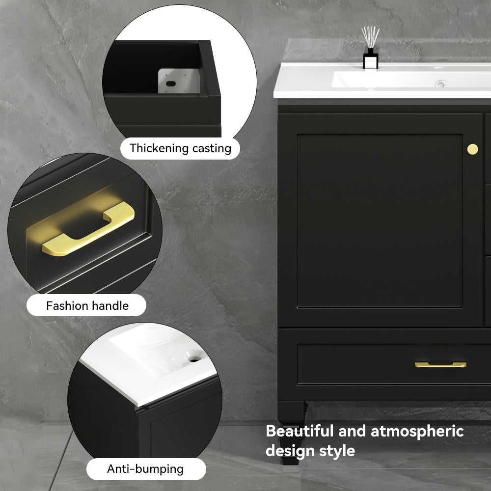 30"Black Bathroom Vanity. Abundant Storage Cabinet -2 Soft close doors and 4 drawers (excluding the ceramic basin) image 5