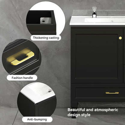 30"Black Bathroom Vanity. Abundant Storage Cabinet -2 Soft close doors and 4 drawers (excluding the ceramic basin) image 5