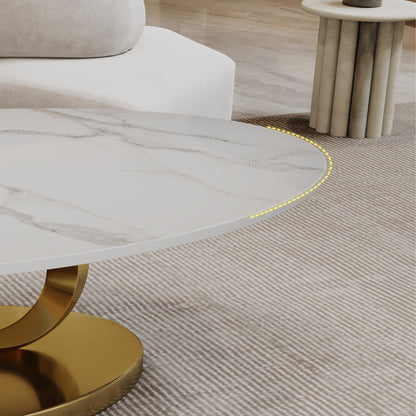 Modern Faux Marble Coffee Table, Sintered Stone Contemporary Tables with Stainless Steel Base image 4