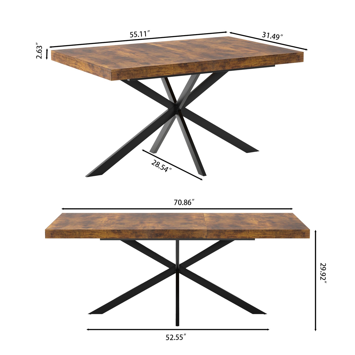 55.11"-70.86"Retro Rectangular Stretch Dining Table, Antique Wood Top And Same Color Relief Plate,With Storage Box,Suitable for dining rooms, kitchens, and living rooms, Brown image 5