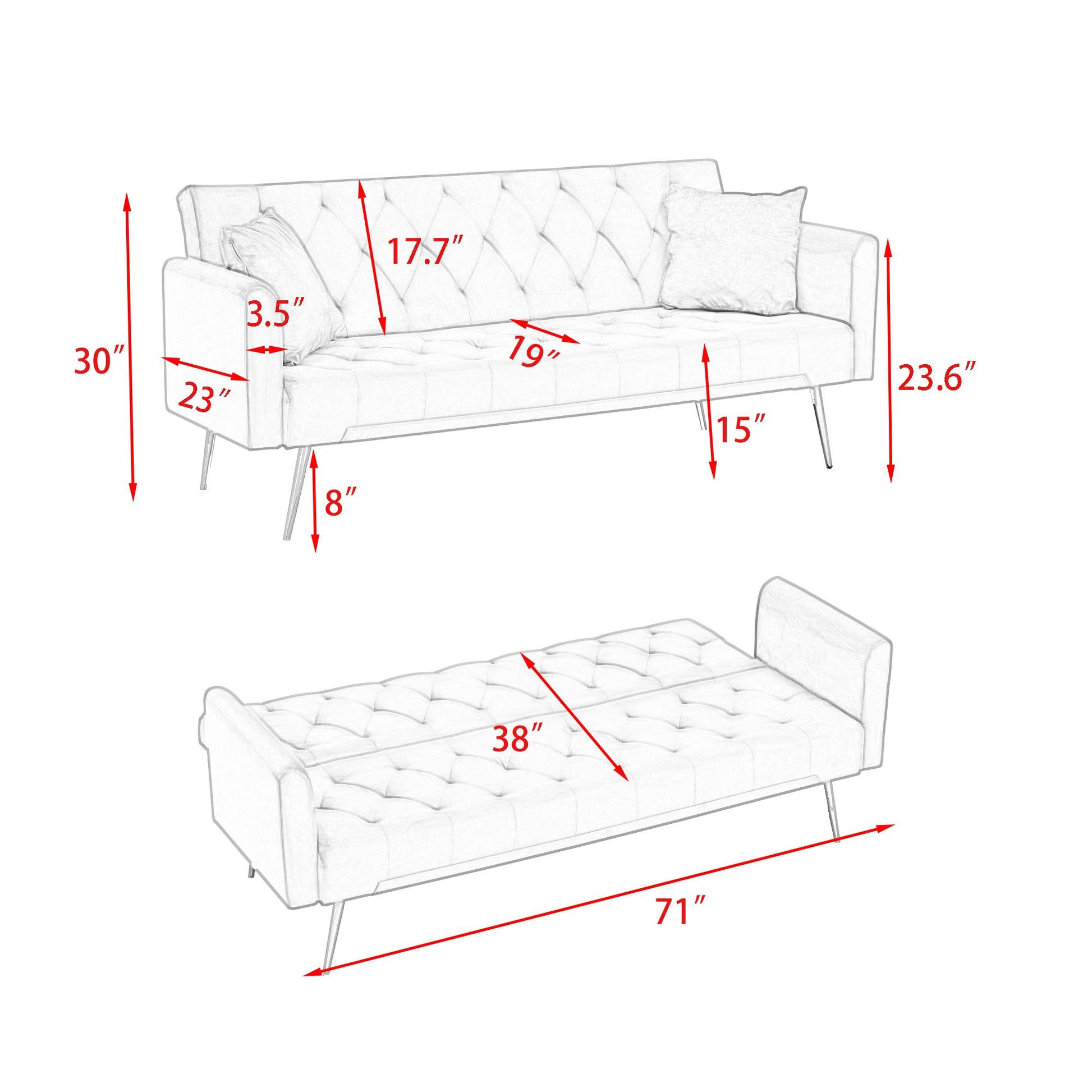 71-inch convertible love seat sofa, American vintage grey velvet material, suitable for small living room, bedroom, offi image 9
