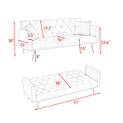 71-inch convertible love seat sofa, American vintage grey velvet material, suitable for small living room, bedroom, offi image 9