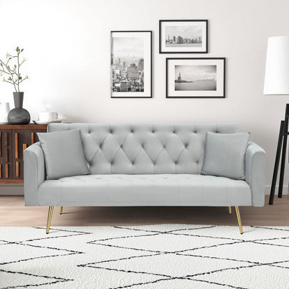 71-inch convertible love seat sofa, American vintage grey velvet material, suitable for small living room, bedroom, offi image 1