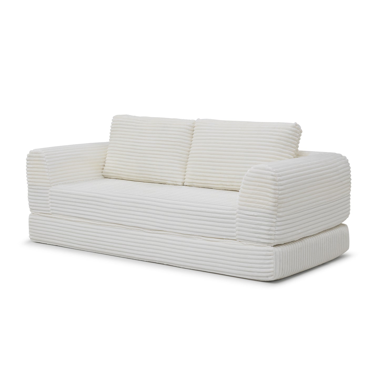2-in-1 Folding Convertible Sofa Bed, Modern Corduroy Sleeper Couch with 2*pillows, Futon Modular Upholstered Boneless Sofa with Pull-Out Bed,Folding Floor Modular Couch for Living Room Beige image 8