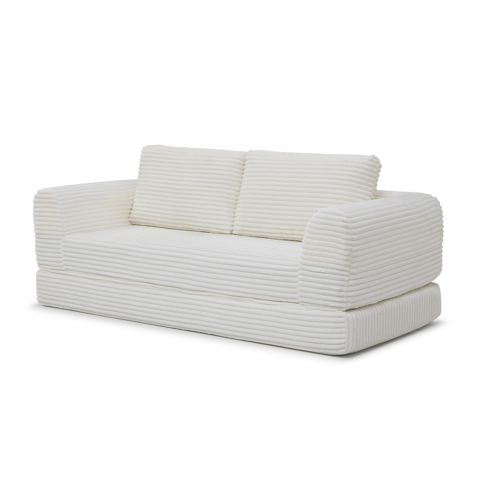 2-in-1 Folding Convertible Sofa Bed, Modern Corduroy Sleeper Couch with 2*pillows, Futon Modular Upholstered Boneless Sofa with Pull-Out Bed,Folding Floor Modular Couch for Living Room Beige image 8