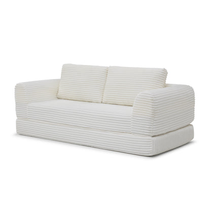 2-in-1 Folding Convertible Sofa Bed, Modern Corduroy Sleeper Couch with 2*pillows, Futon Modular Upholstered Boneless Sofa with Pull-Out Bed,Folding Floor Modular Couch for Living Room Beige image 8