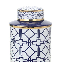 Elegant White Ceramic Ginger Jar with Blue Design - Stylish Home Decor