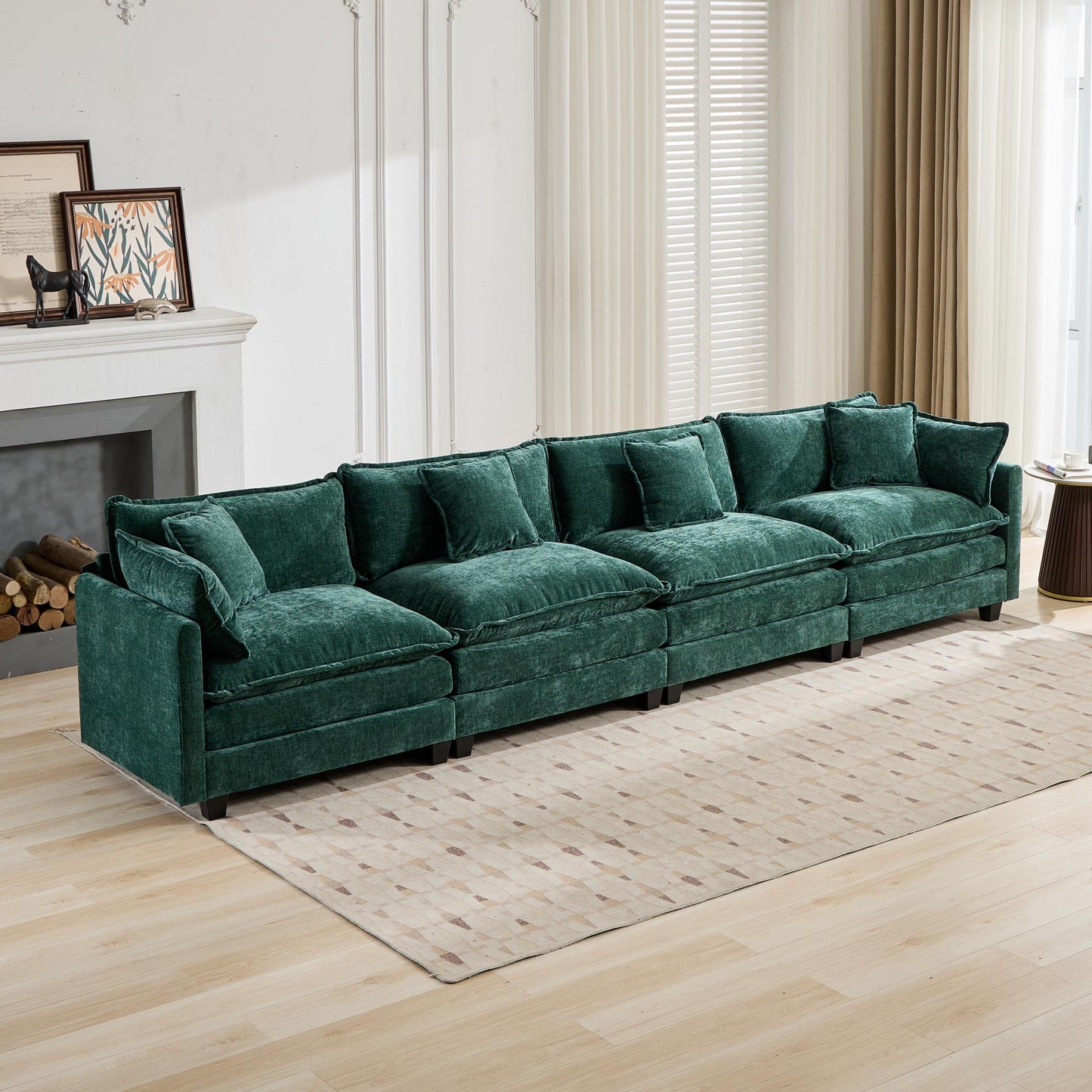 Cloud Sofa 4 Seats (Ottoman is not included), Modern Sectional Couch, for Living Room Bedroom and Apartment, Comfy Double Layer Upholstered Seat Cushion, Breathable Chenille Fabric, Green,SW5014GN image 4