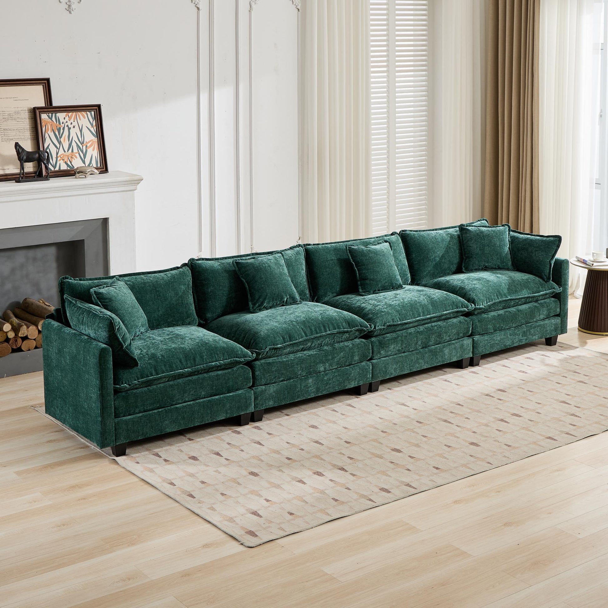 Cloud Sofa 4 Seats (Ottoman is not included), Modern Sectional Couch, for Living Room Bedroom and Apartment, Comfy Double Layer Upholstered Seat Cushion, Breathable Chenille Fabric, Green,SW5014GN image 4