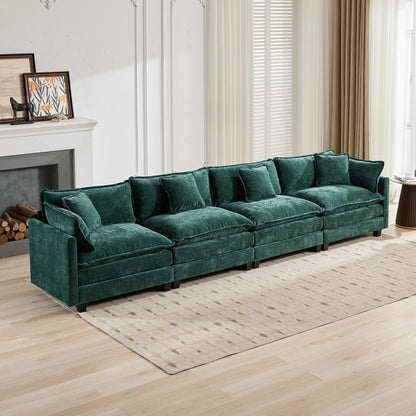 Cloud Sofa 4 Seats (Ottoman is not included), Modern Sectional Couch, for Living Room Bedroom and Apartment, Comfy Double Layer Upholstered Seat Cushion, Breathable Chenille Fabric, Green,SW5014GN image 4
