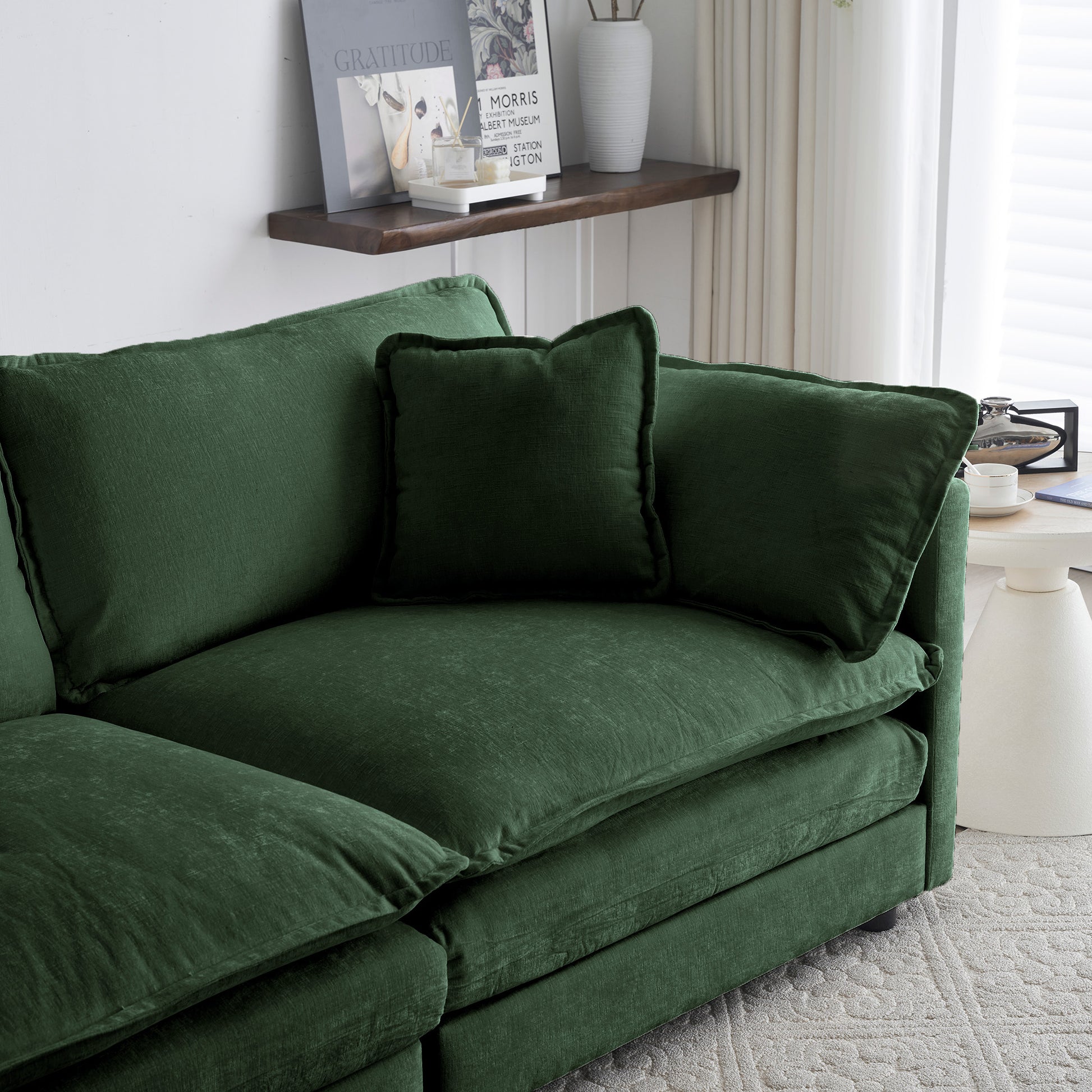 Chenille Fabric Ottomans Footrest to Combine with 2 Seater Sofa, 3 Seater Sofa and 4 Seater Sofa, Green Chenille image 4