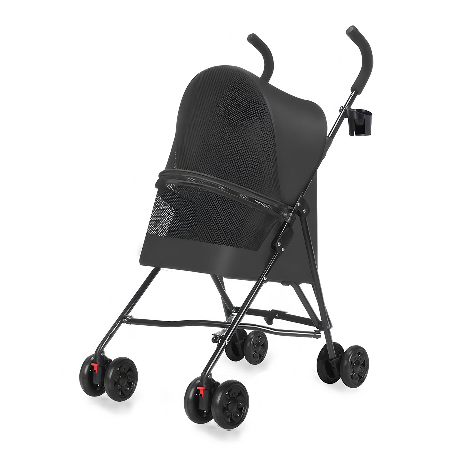 Pet Stroller for Small Dogs Cats with Mesh Ventilation, Lightweight Foldable Design, Cup Holder, Black image 3